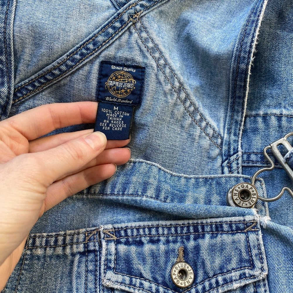 Vintage 1990s Gap Blue Jeans Denim Overall Shorts - Picture 4 of 5